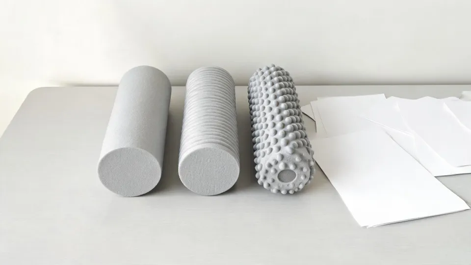 Foam rollers arranged beside a supplier comparison matrix